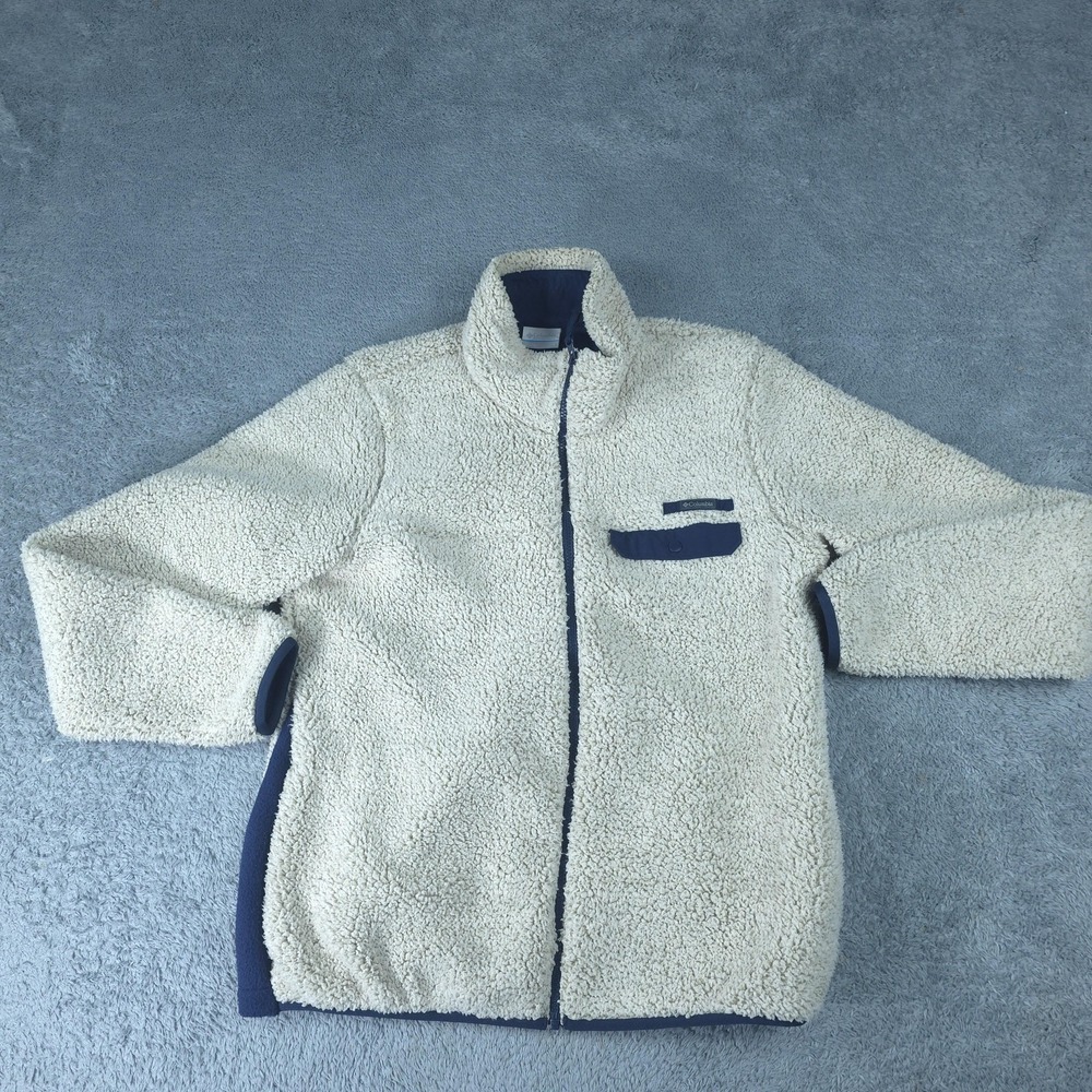 Columbia Fleece Jacket Mens Large Beige Sherpa Full Zip Pockets Winter Outdoor